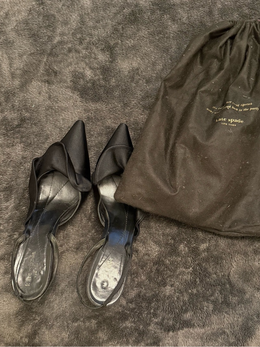 kate spade Black Satin Bow Pointed-Toe Mules